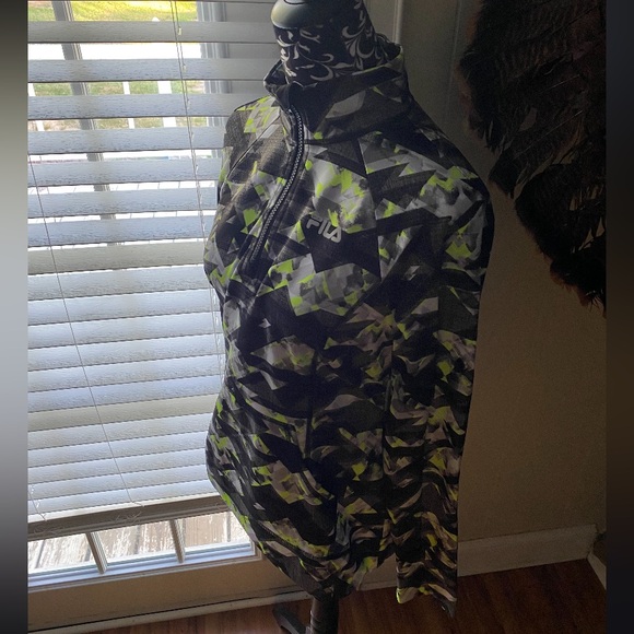 Fila Running Quarter Zip Jacket Green/Gray Abstract Geometric Small Fila Sport - Picture 9 of 11